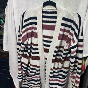 Blue, maroon and cream cardigan